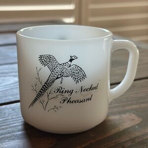 Vintage federal glass white milk glass coffee cup pheasant and grouse mug VTG